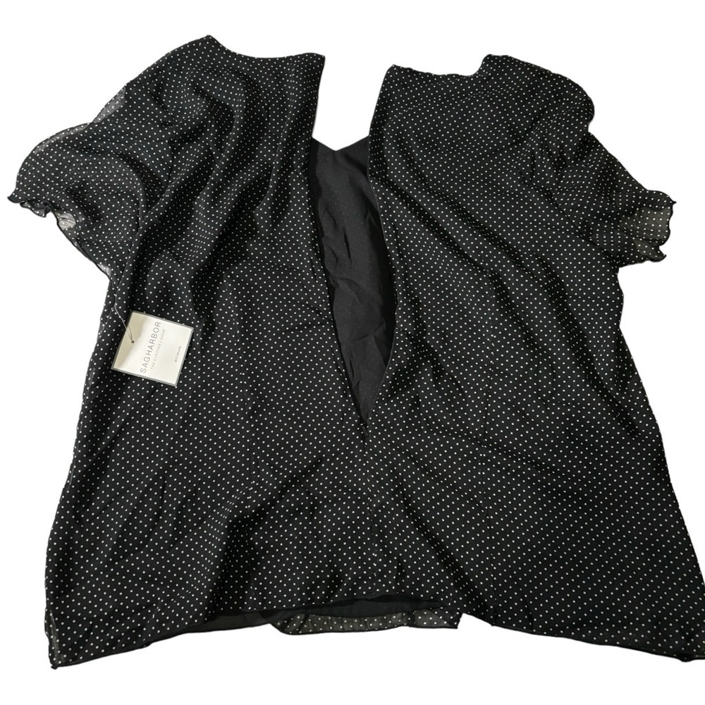 NWT Sag Harbor Blouse Polka Dot Sheer Ruffles V-neck Office Workwear Size 2X - Picture 11 of 14